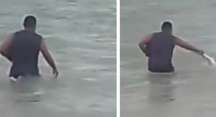 Indigna VIDEO de sujeto capturando a cría de tiburón en peligro de extinción en Progreso